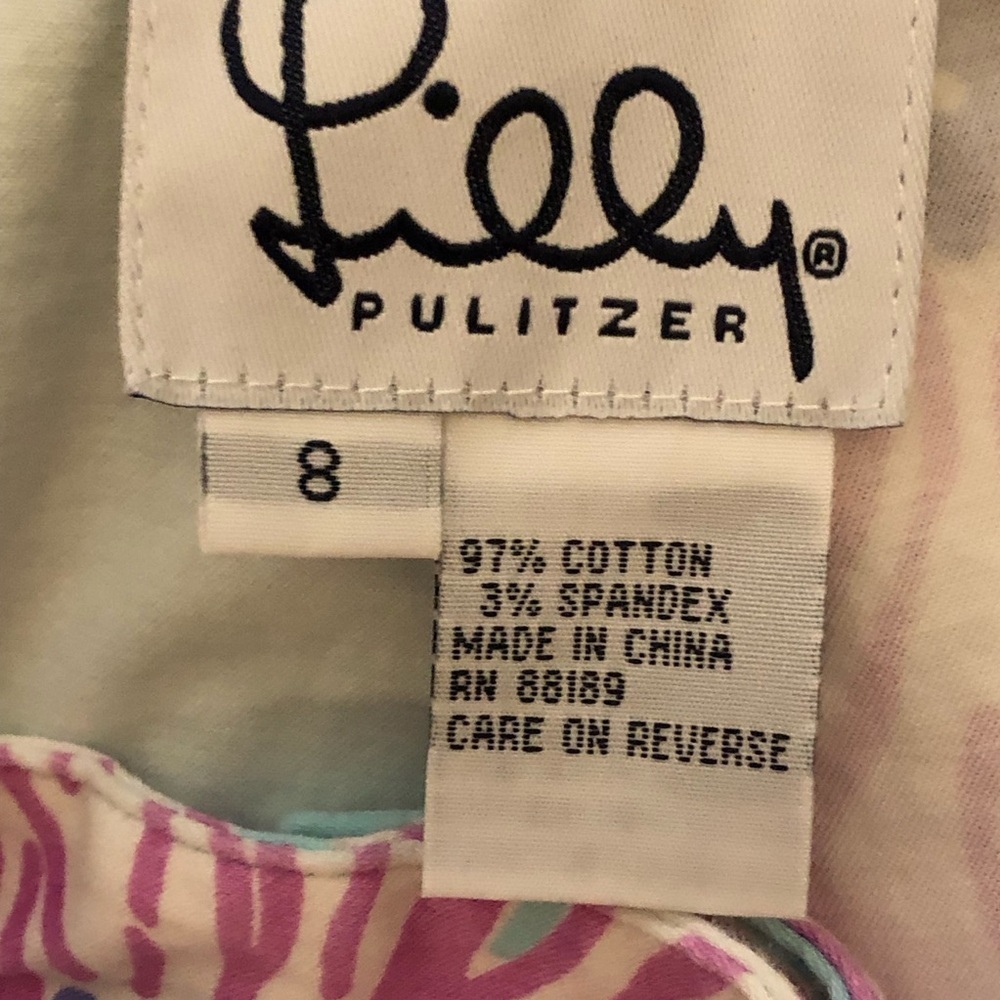 Lilly Pulitzer Women's Slacks Turquoise with Pink/Purple/Green Flowers Size 8 - Picture 7 of 7